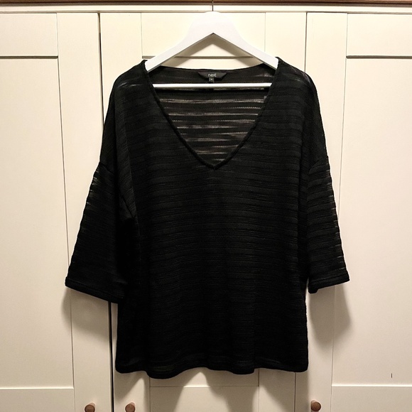 Black NEXT V Neck 3/4 Sleeve Sheer Sweater Size UK 18 - Picture 1 of 3